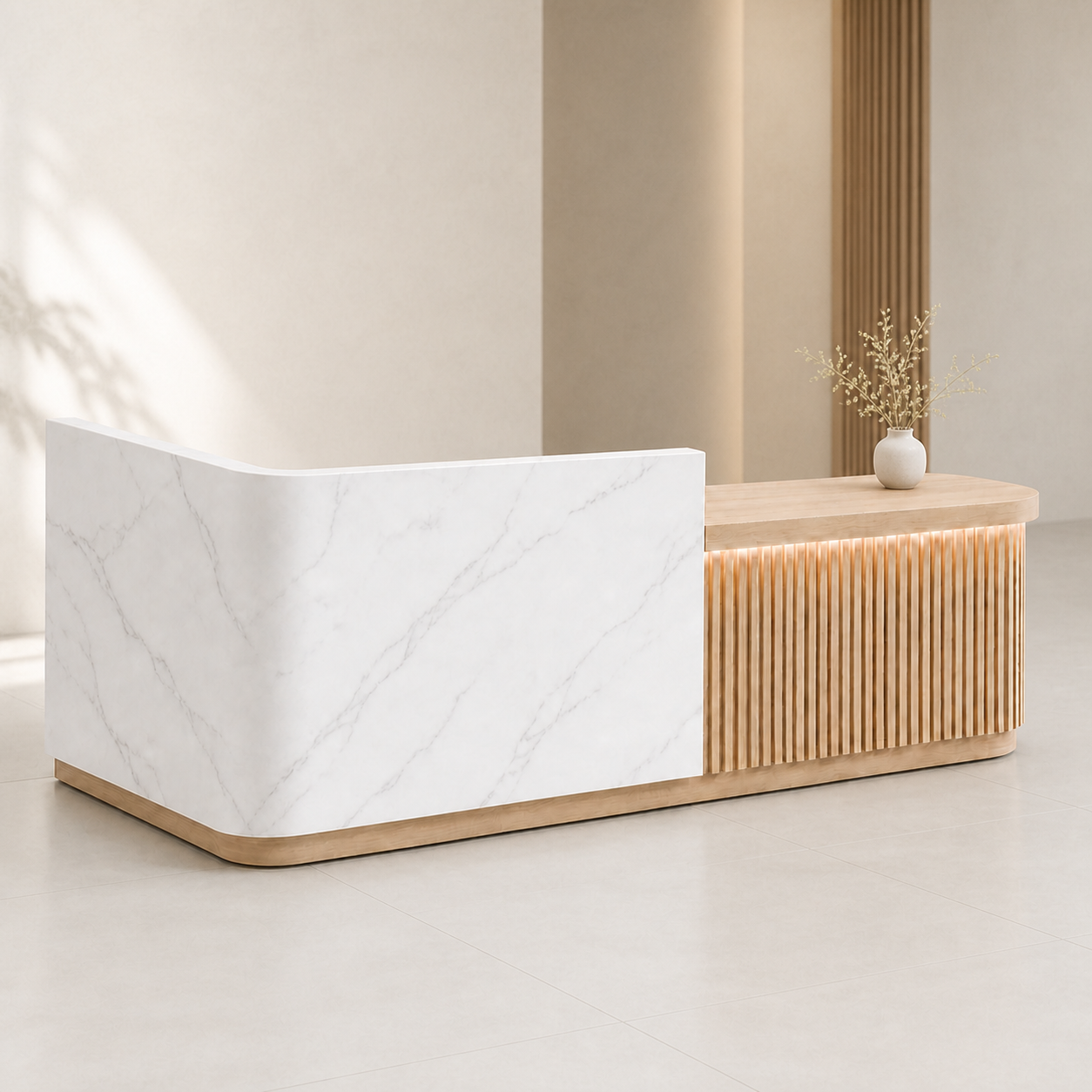 RD-354 White Marbel + Natural Right Side Privacy Screen scene