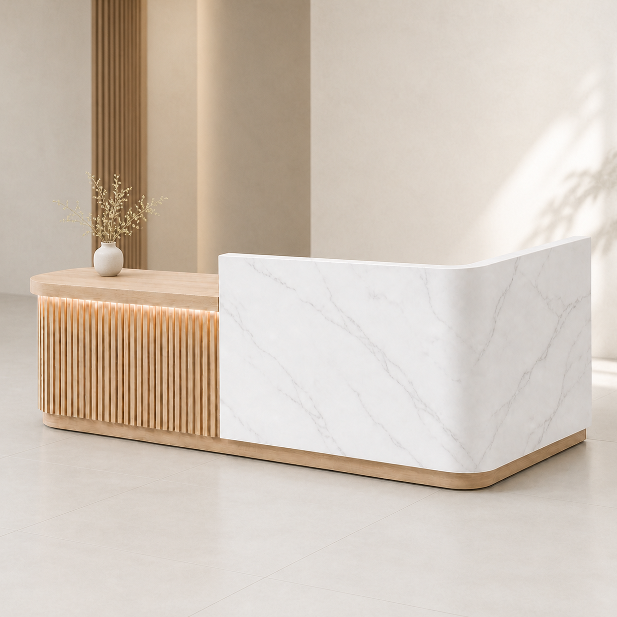RD-354 White Marbel + Natural Left Side Privacy Screen scene