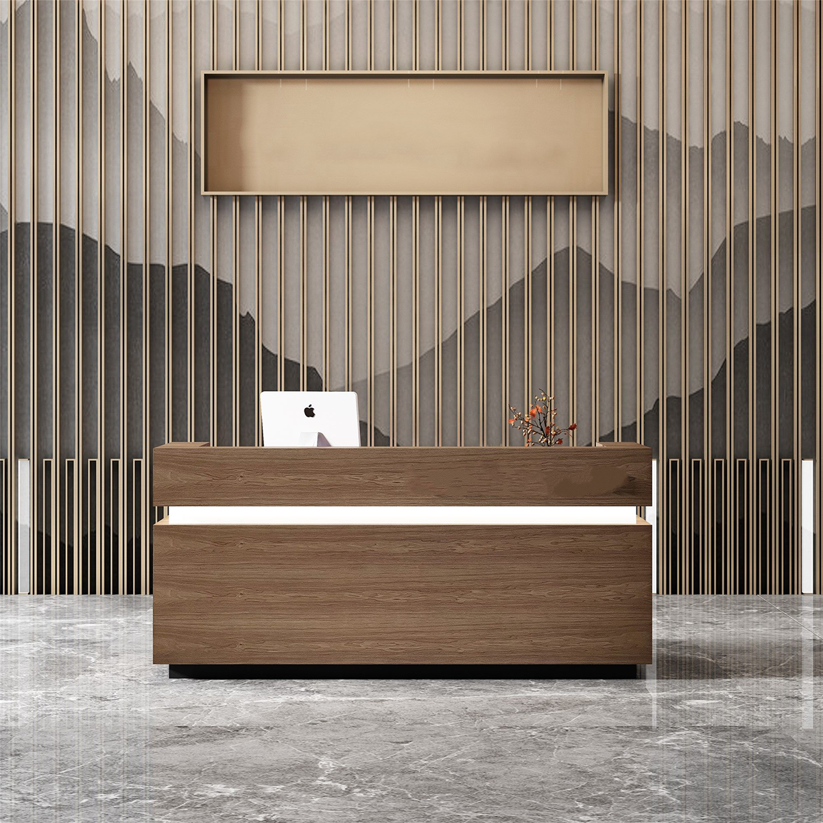 Minimalist Brown Reception Desk With White Finish for Lobby