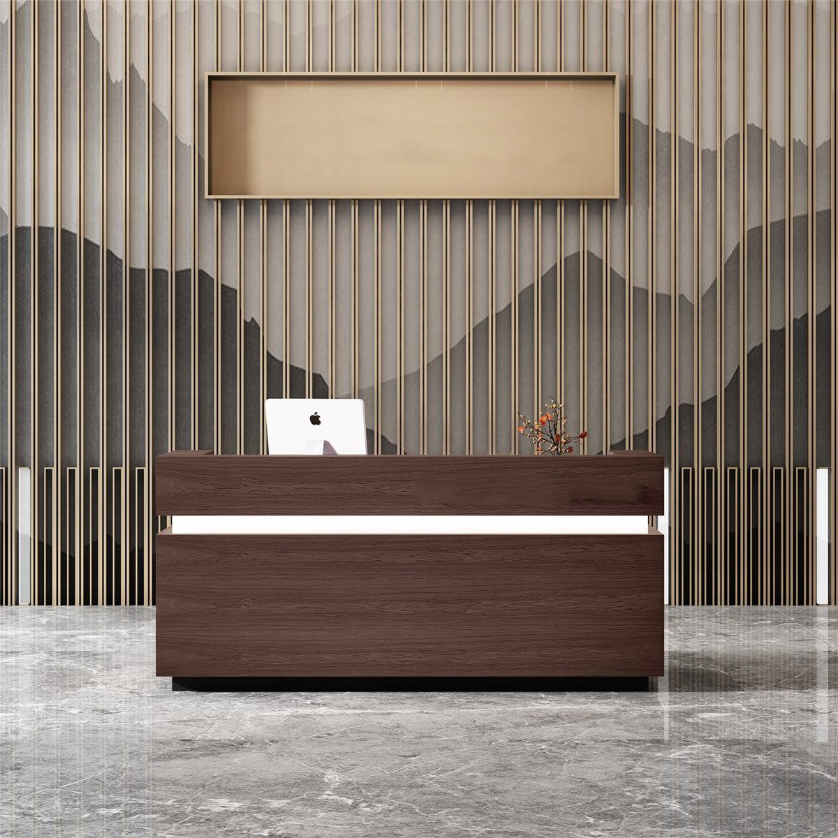 Minimalist Dark Brown Reception Desk With White Finish for Lobby