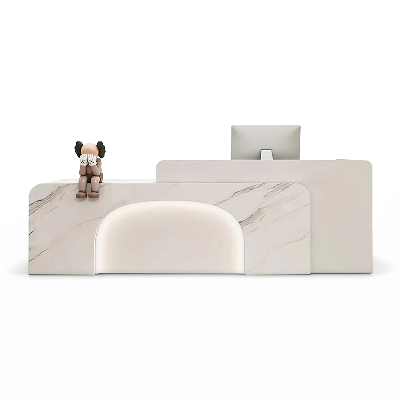 Minimalist Hotel White Marble Finish Reception Desk (Doll not include)