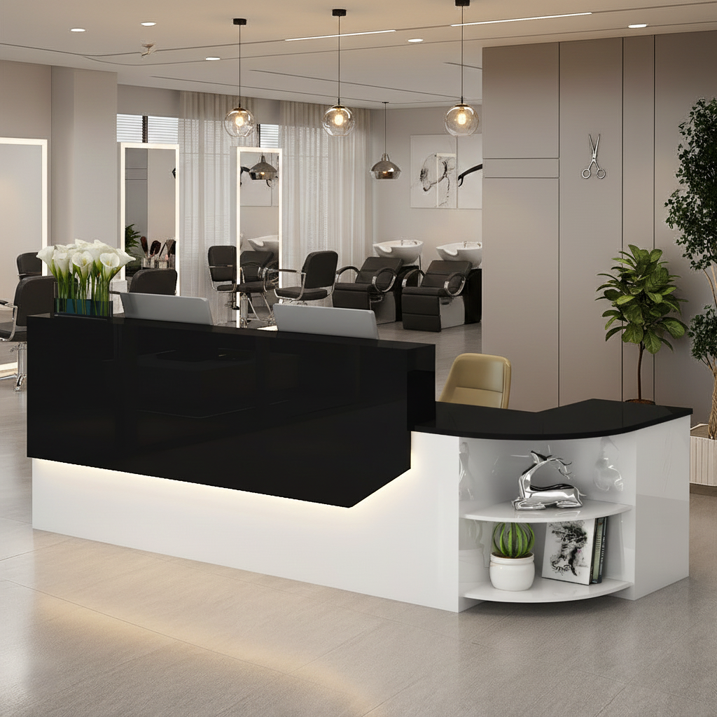 Minimalist LED Black + White Reception Counter for Salon, Office & Retail