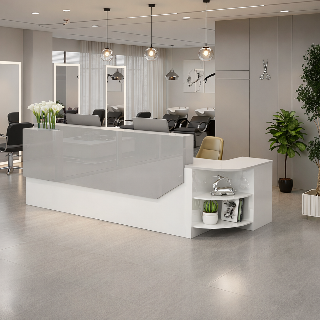 Minimalist LED Grey + White Reception Counter for Salon, Office & Retail
