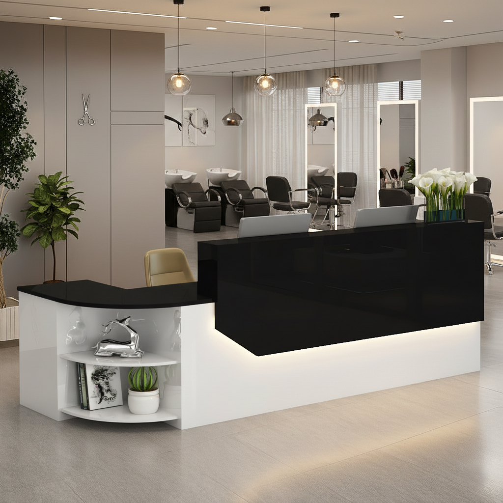 Minimalist LED White + Black Reception Counter for Salon, Office & Retail
