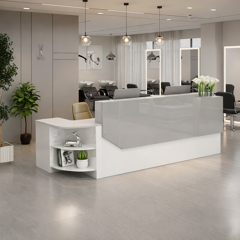 Minimalist LED White + Grey Reception Counter for Salon, Office & Retail