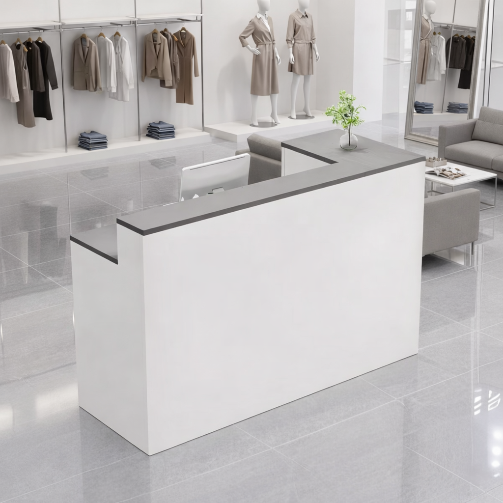 Minimalist Light Luxury Grey + White Reception & Checkout Counter
