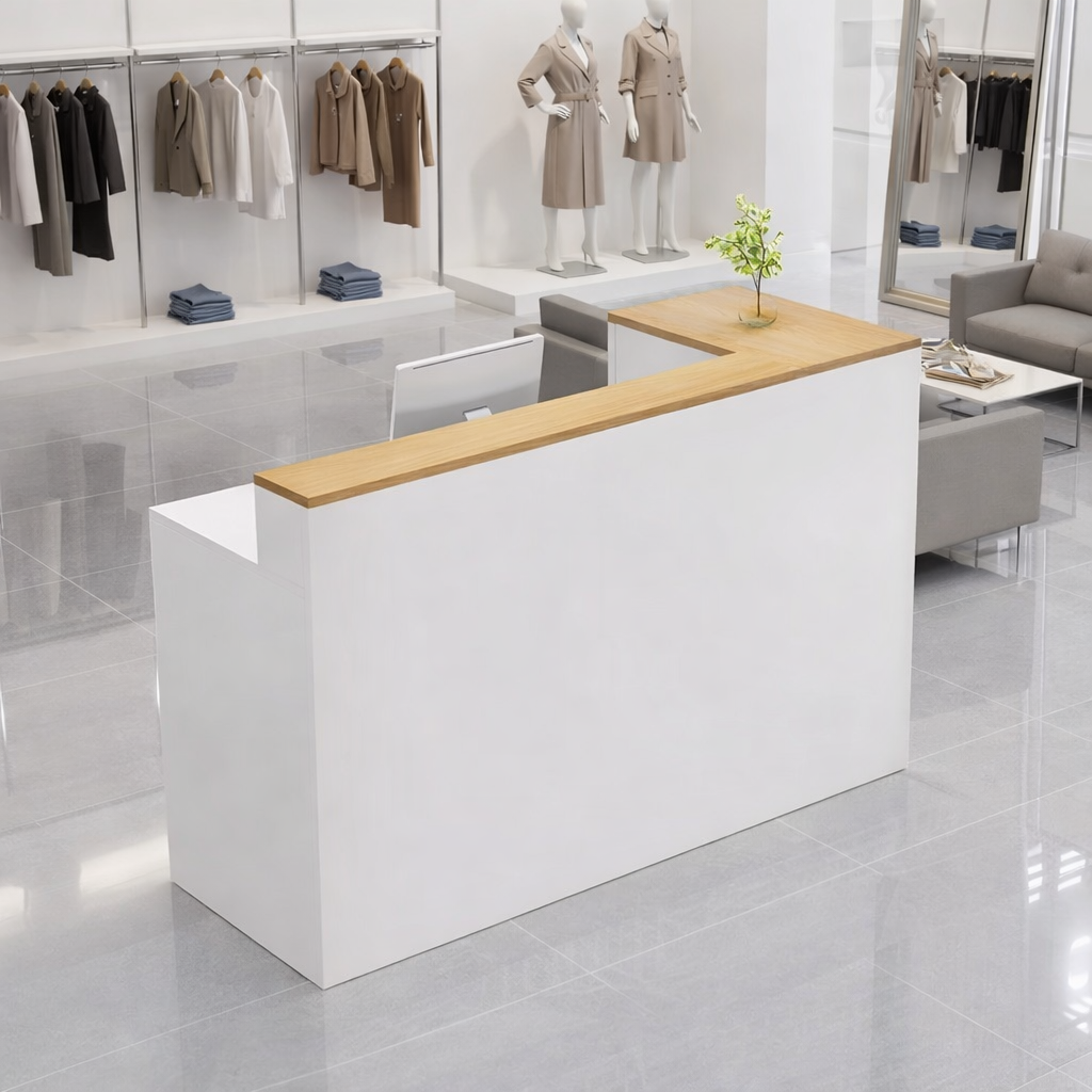 Minimalist Light Luxury Natural + White Reception & Checkout Counter for Salon