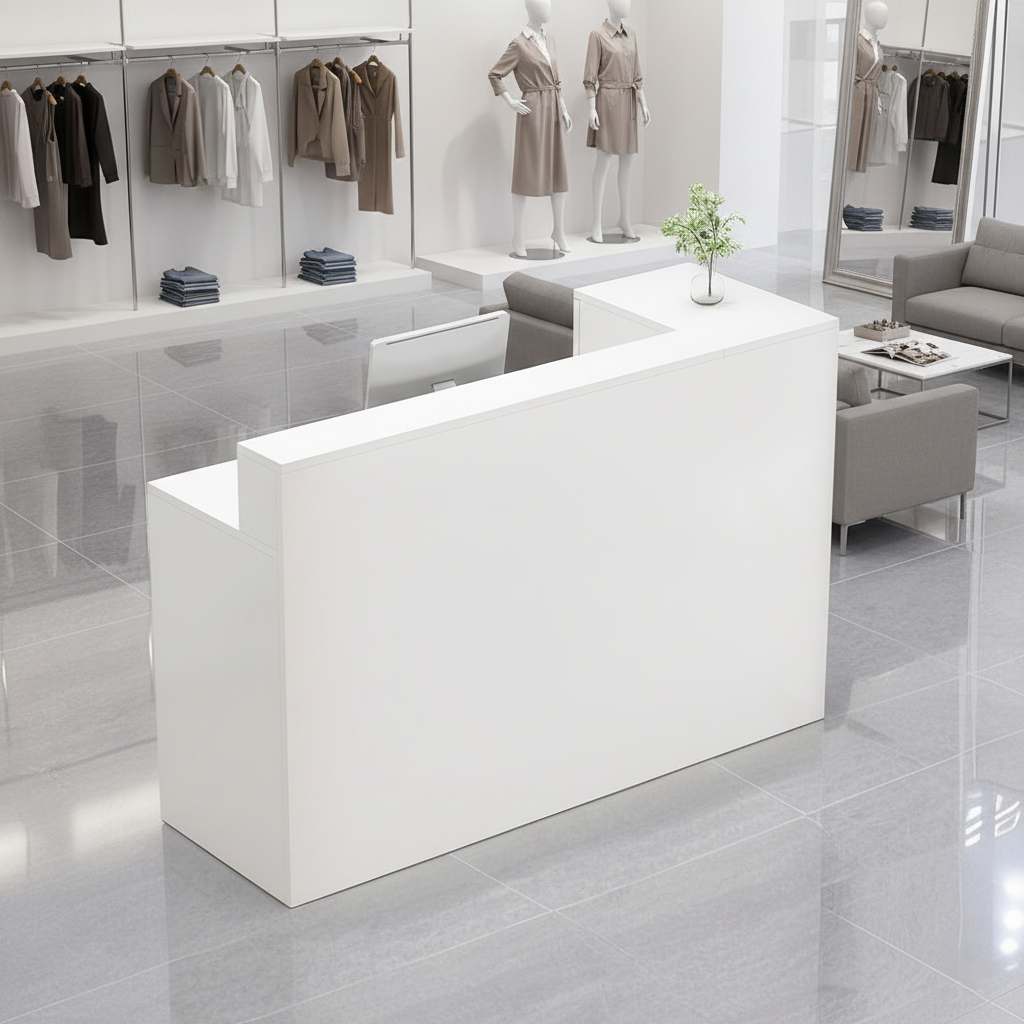 Minimalist Light Luxury White Reception & Checkout Counter for Clothing Shop