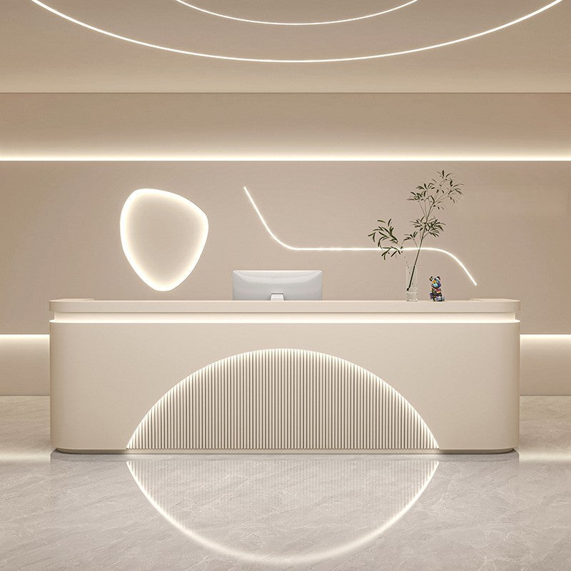 Minimalist Modern Beige Reception Desk with LED for Clothing Store