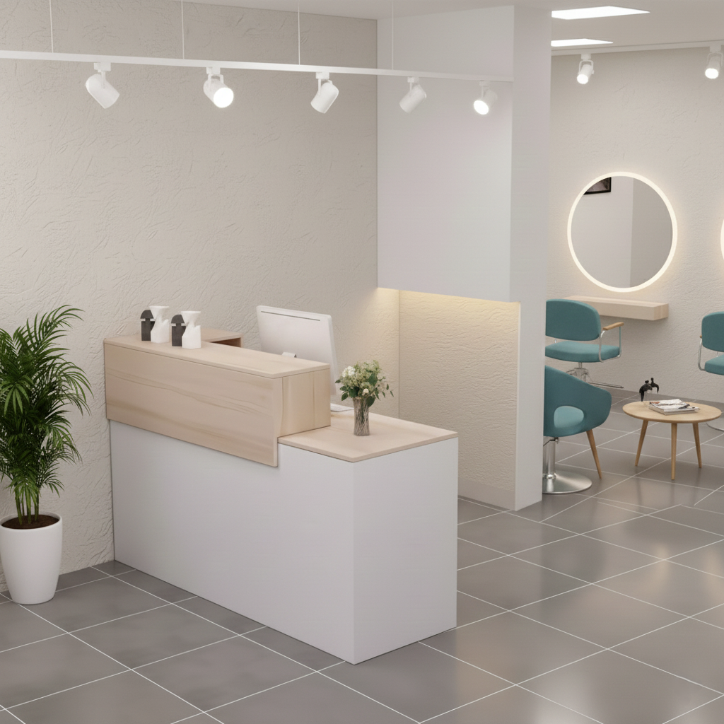 Minimalist Modern Natural + White Reception Counter for Salon