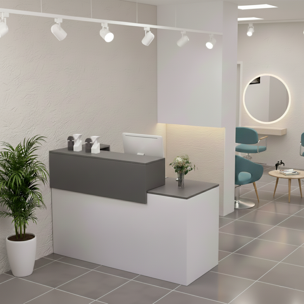 Minimalist Modern White + Grey Reception Counter for Salon