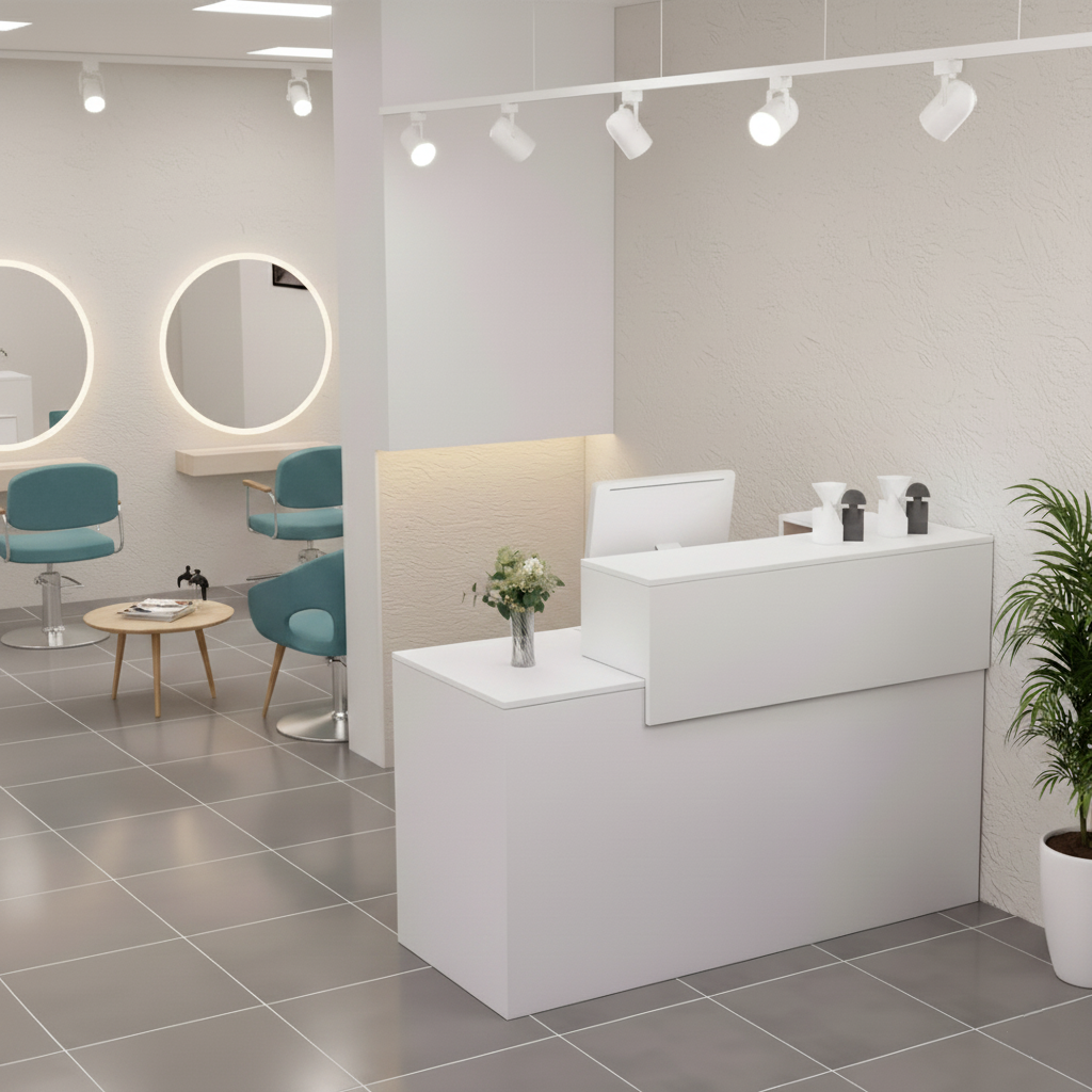 Minimalist Modern White Reception Counter for Salon