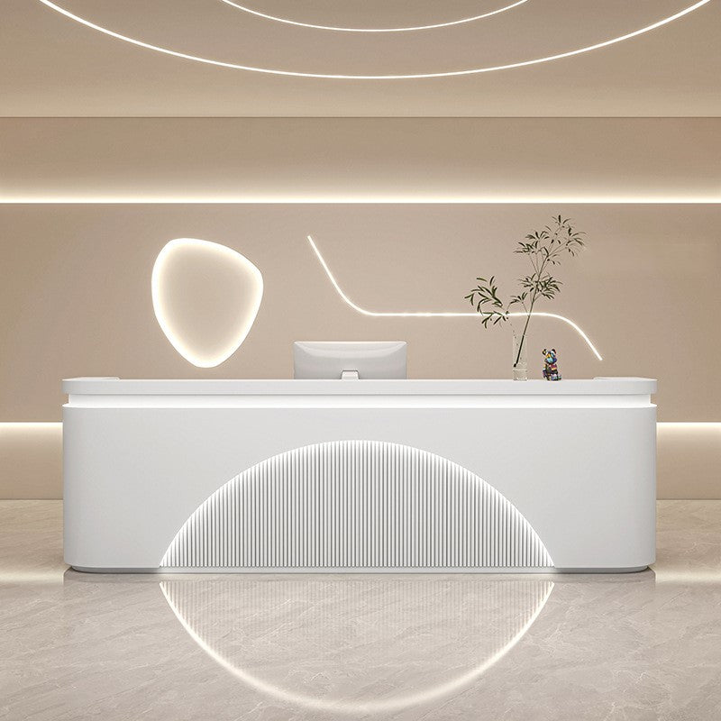 Minimalist Modern White Reception Desk with LED for Clothing Store