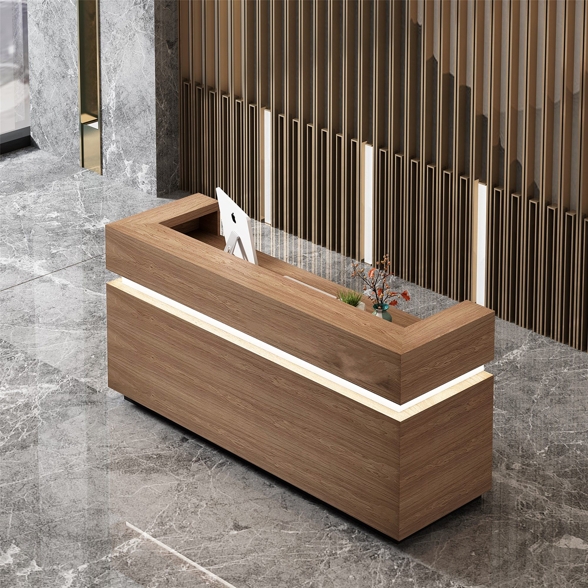 Minimalist Natural Reception Desk With White Finish for Lobby