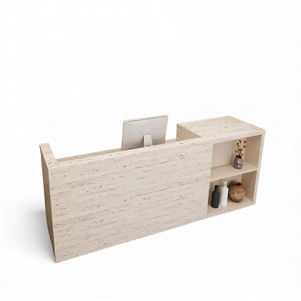 Minimalist Travertine Finish Reception & Cashier Counter