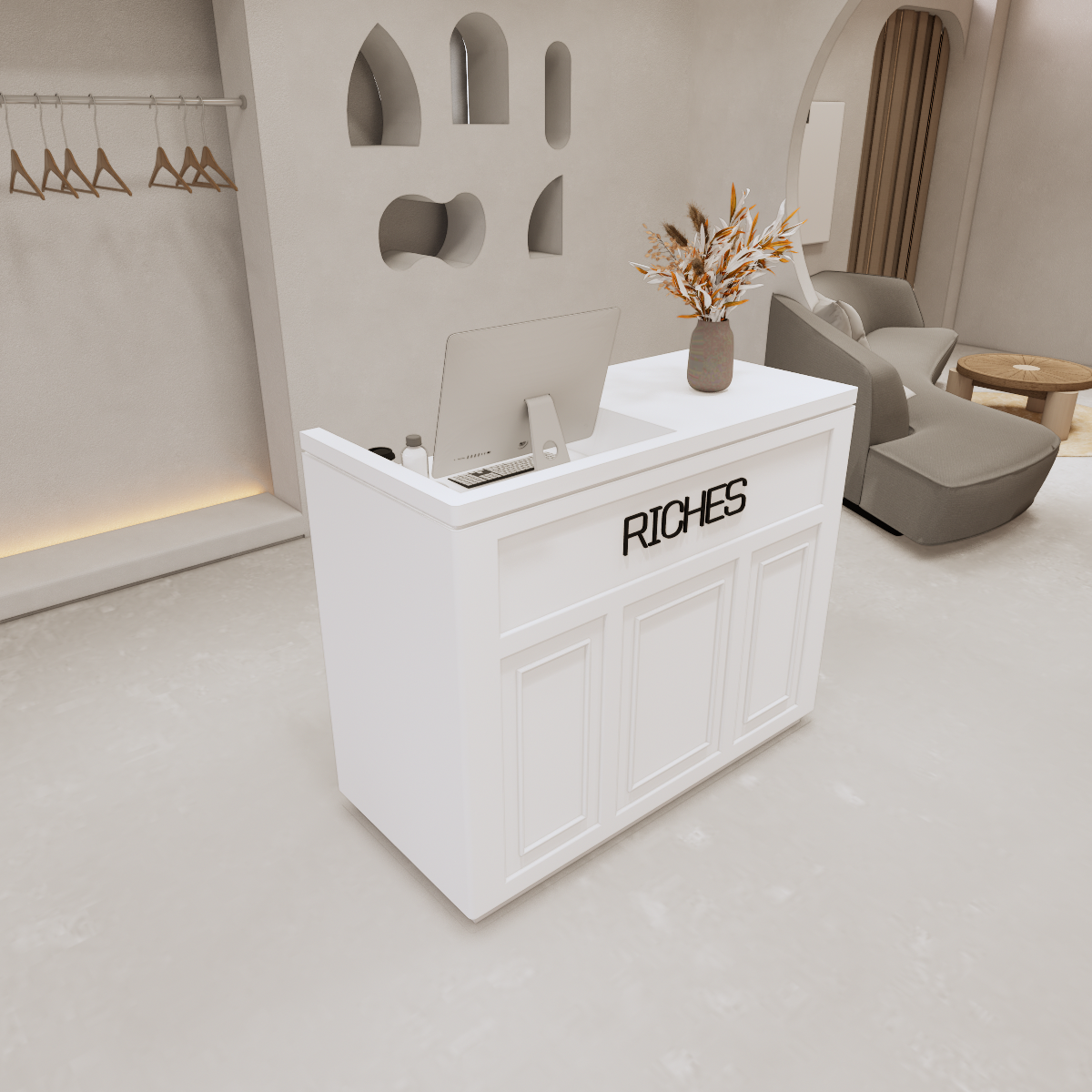 Minimalist White Reception Desk for Salons 