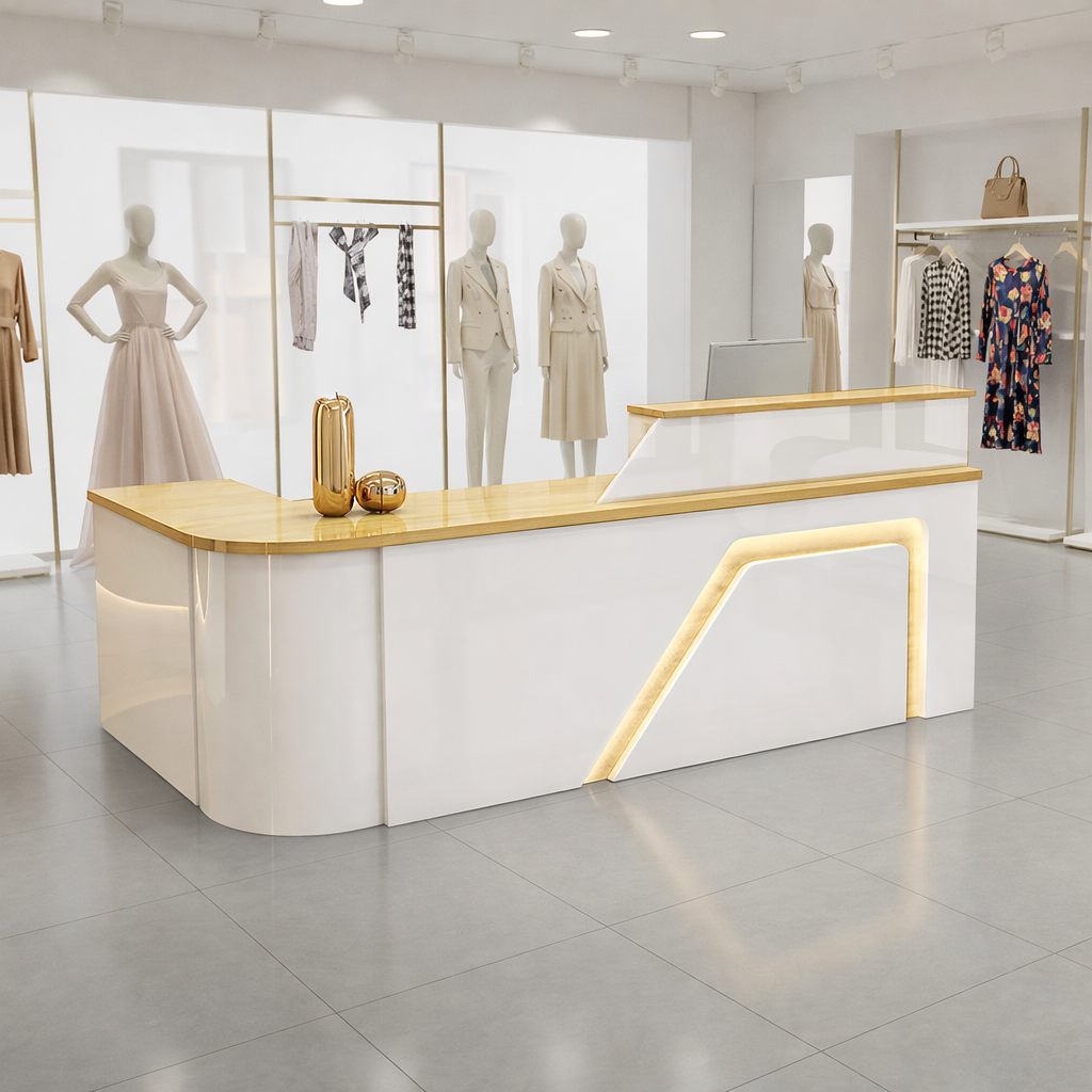 Modern Arc Shape  Shop White Baked Finish + Natural Reception Desk