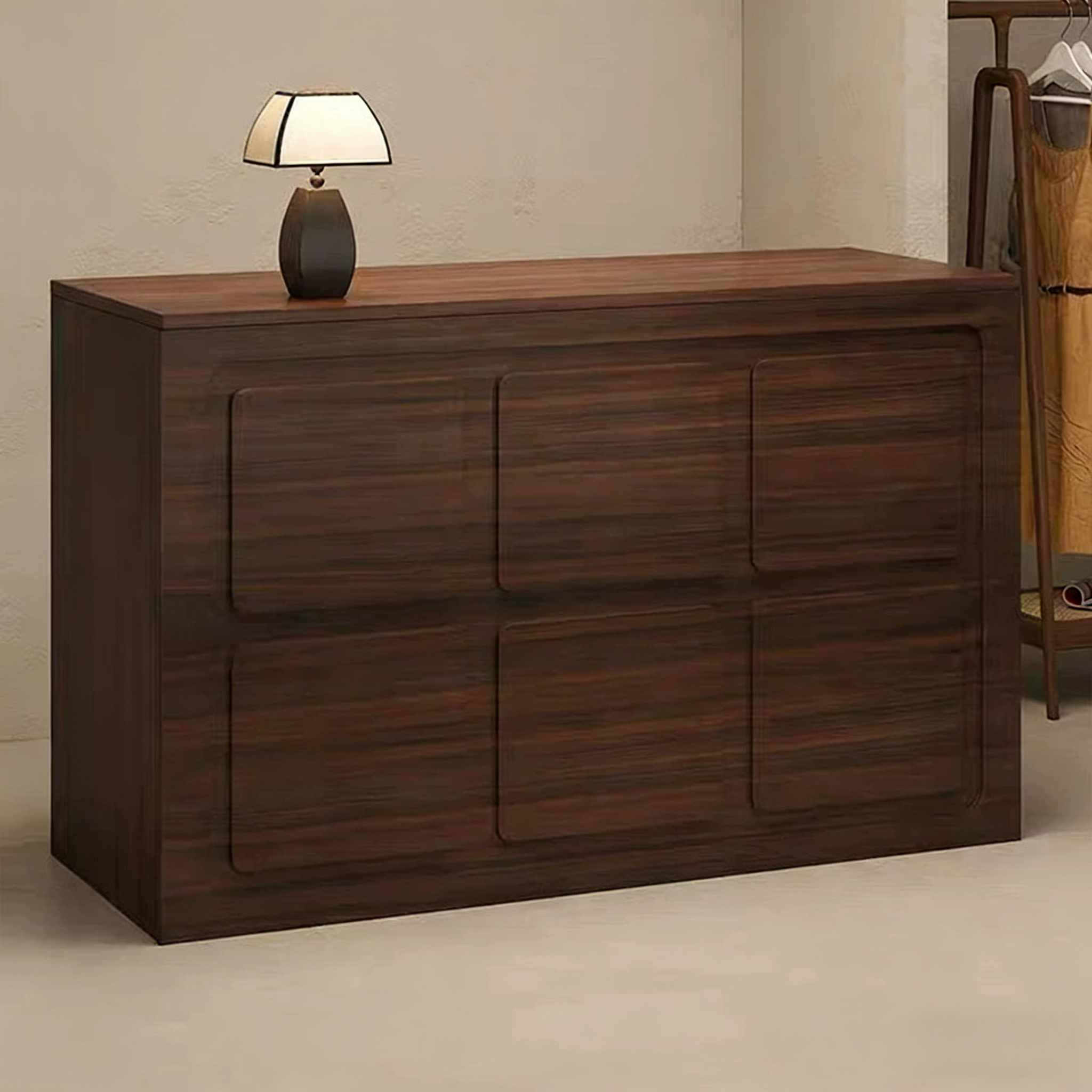 Modern Brown Reception Desk with Flat Panel Design for Clothing Store
