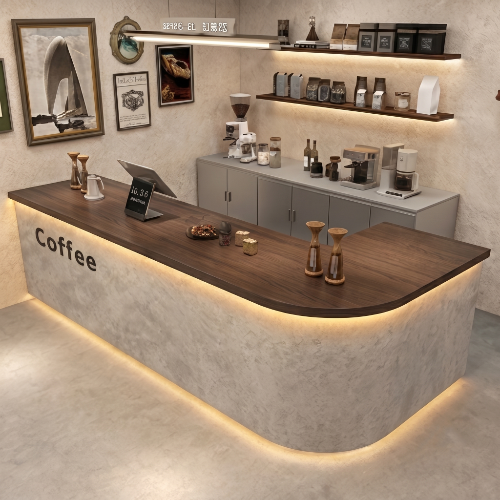 Modern Coffee Bar Counter with Stone Texture Front and LED Lighting RD-282