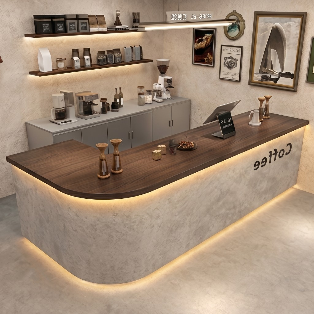 Modern Coffee Bar Counter with Stone Texture Front and LED Lighting RD-282