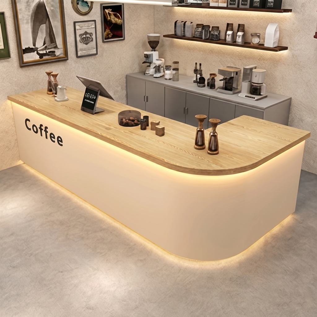 Modern Coffee Bar Counter with Stone Texture Front and LED Lighting RD-282