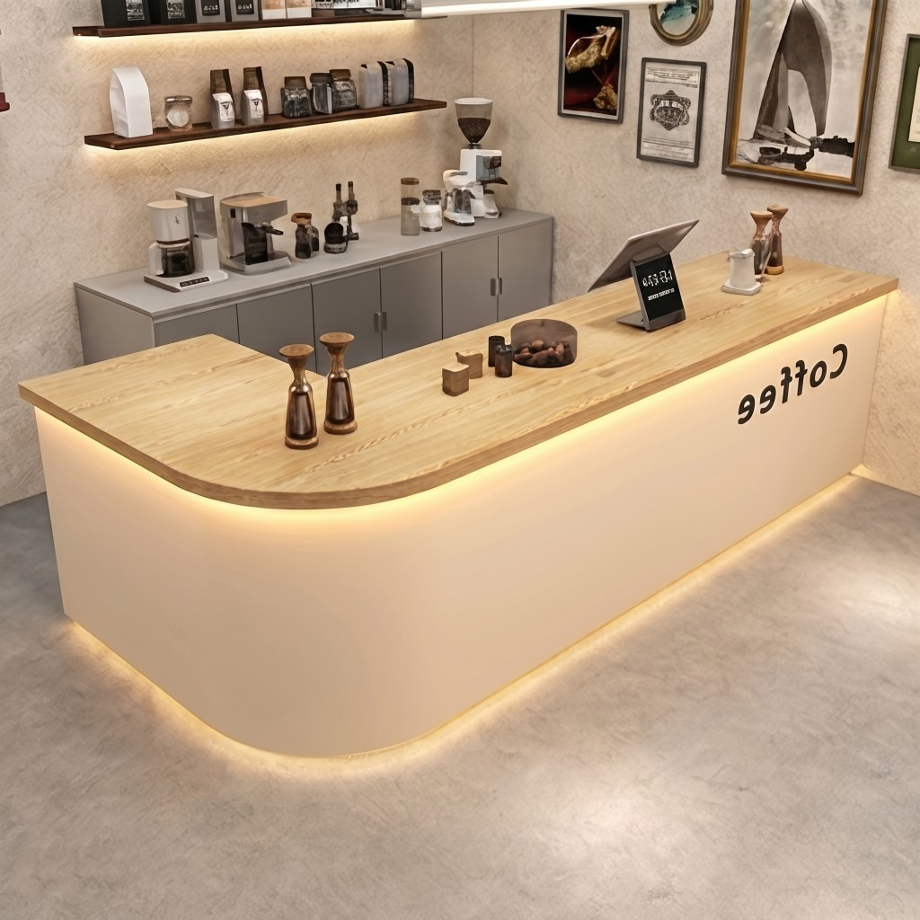 Modern Coffee Bar Counter with Stone Texture Front and LED Lighting RD-282