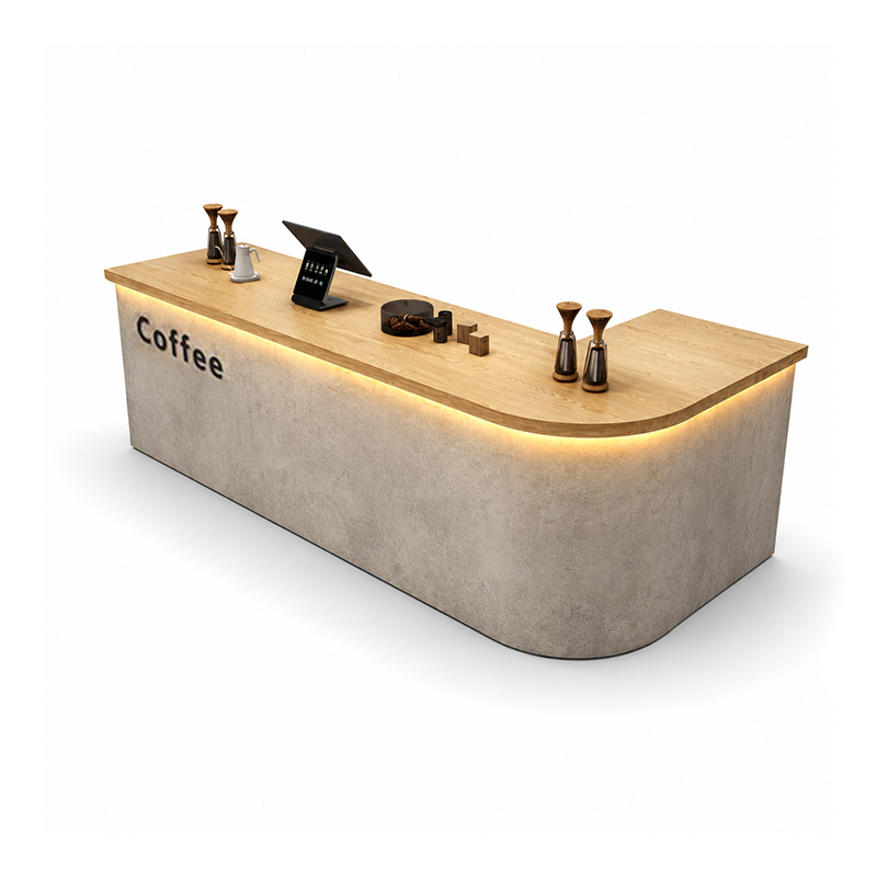 Modern Coffee Bar Counter with Stone Texture Front and LED Lighting RD-282