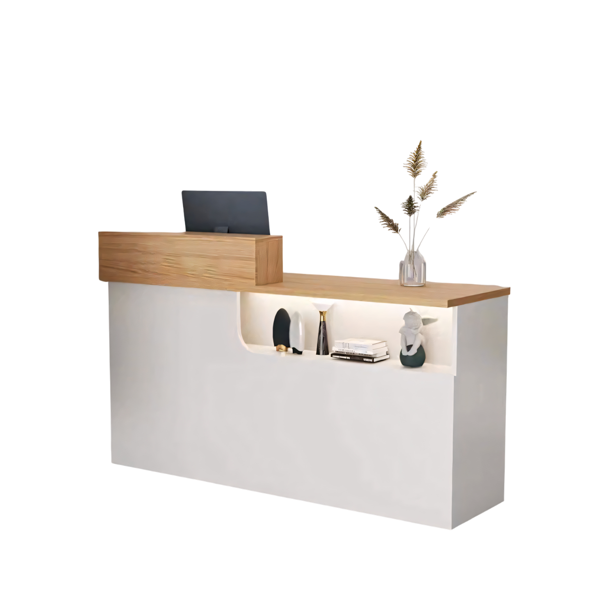 Modern Compact Boutique & Salon Walnut Reception Desk