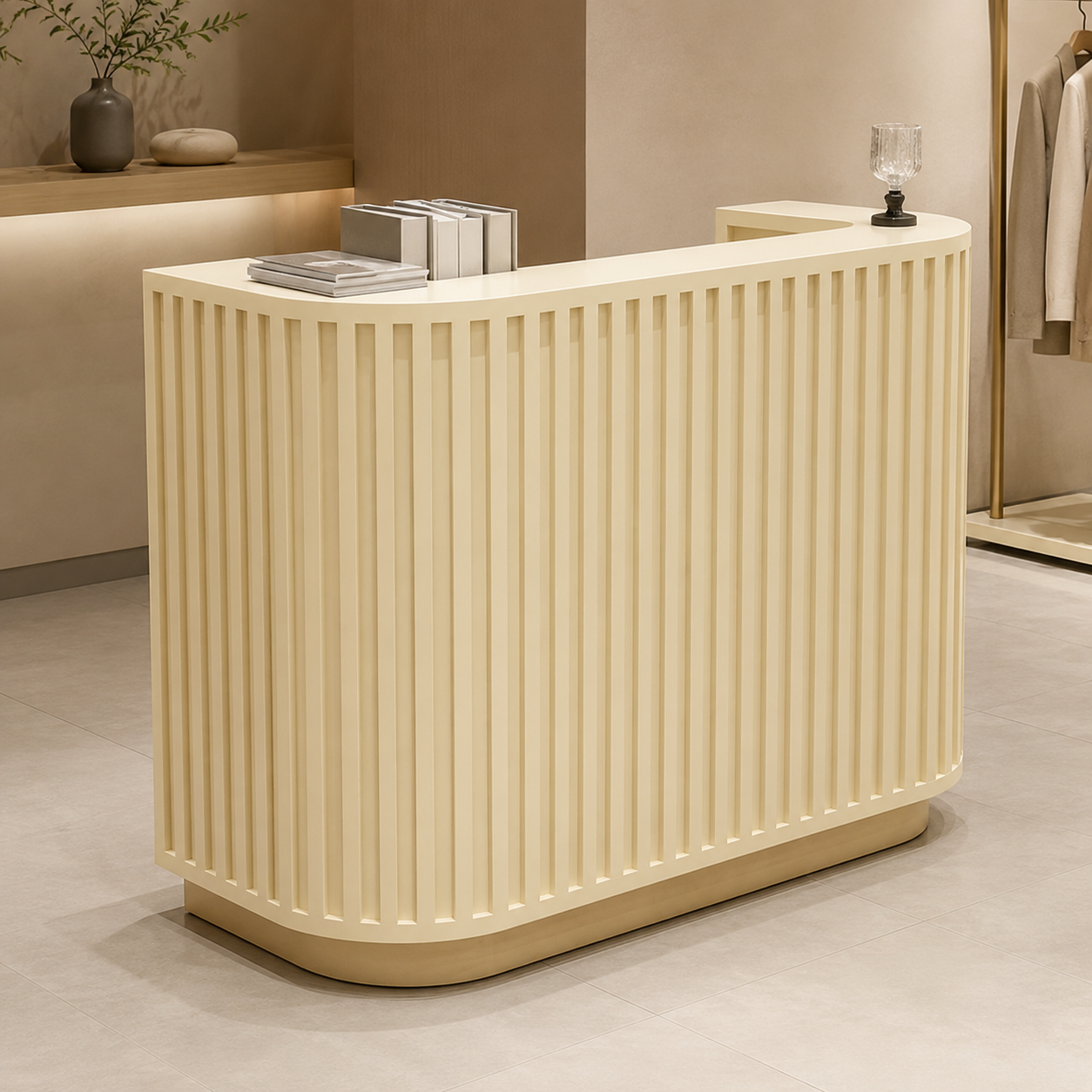 Modern Curved Reception Desk with Fluted Front Panel RD-274