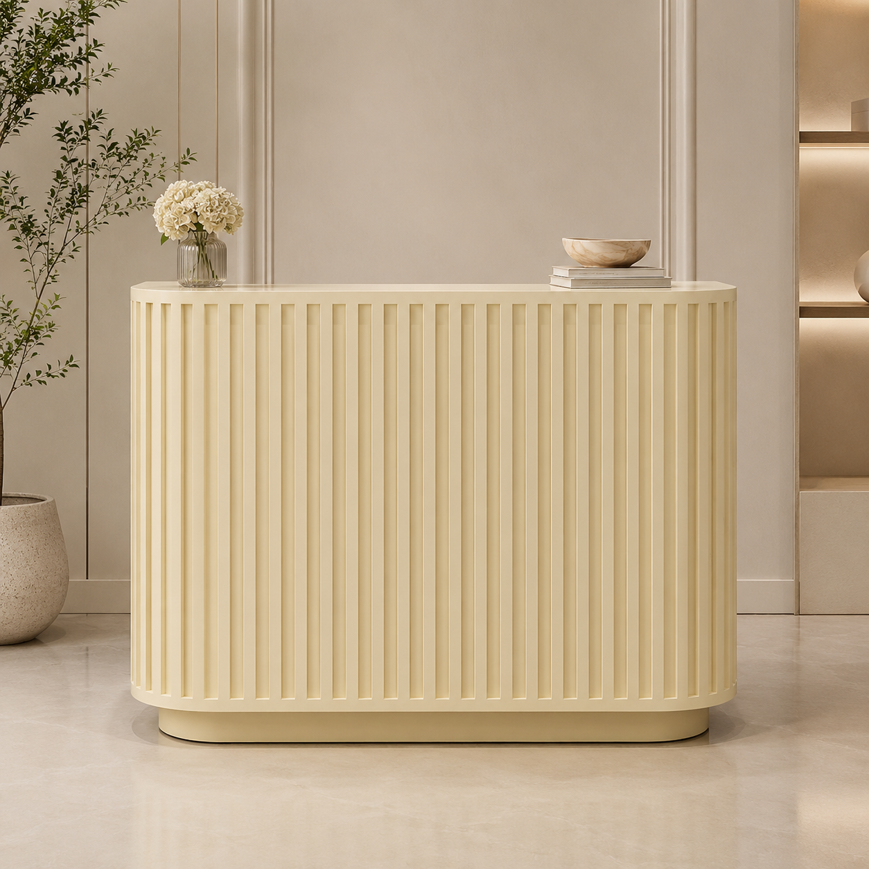 Modern Curved Reception Desk with Fluted Front Panel RD-274