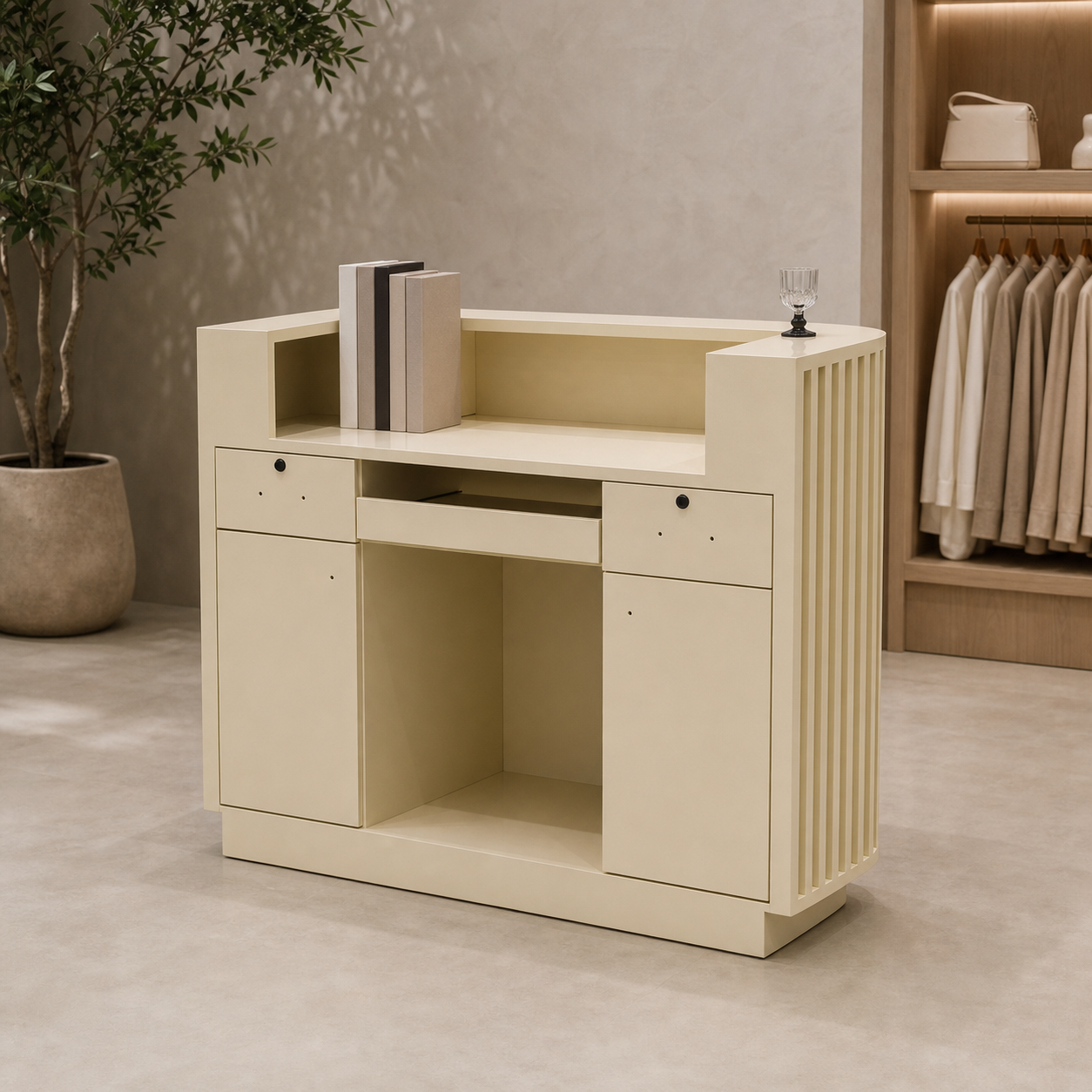 Modern Curved Reception Desk with Fluted Front Panel RD-274