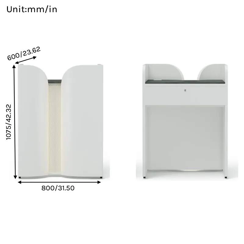 Modern Curved Reception Desk with Side Shelf and Mesh Accent Panel RD-317