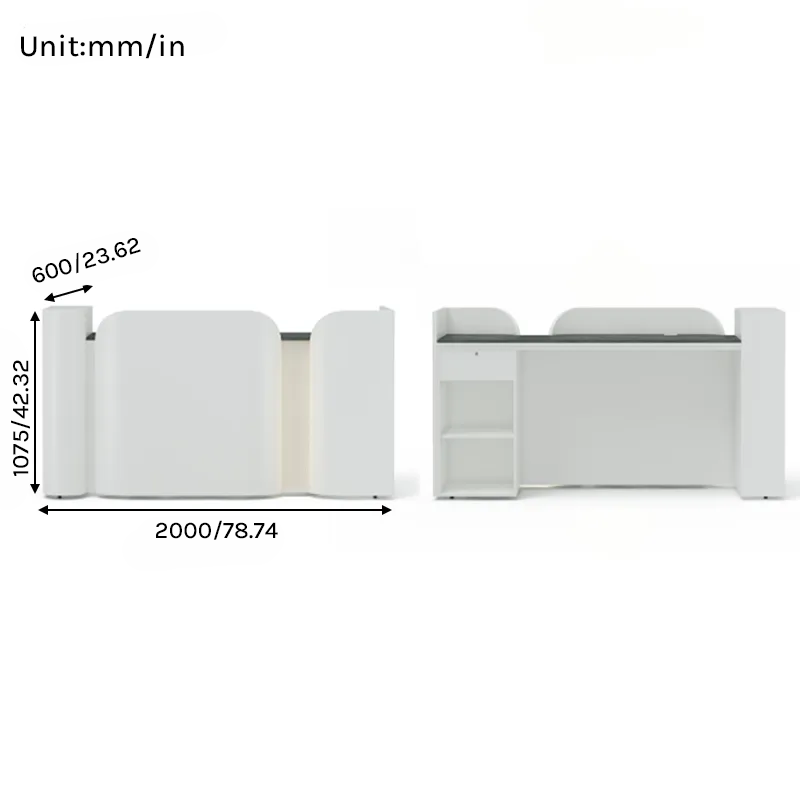 Modern Curved Reception Desk with Side Shelf and Mesh Accent Panel RD-317