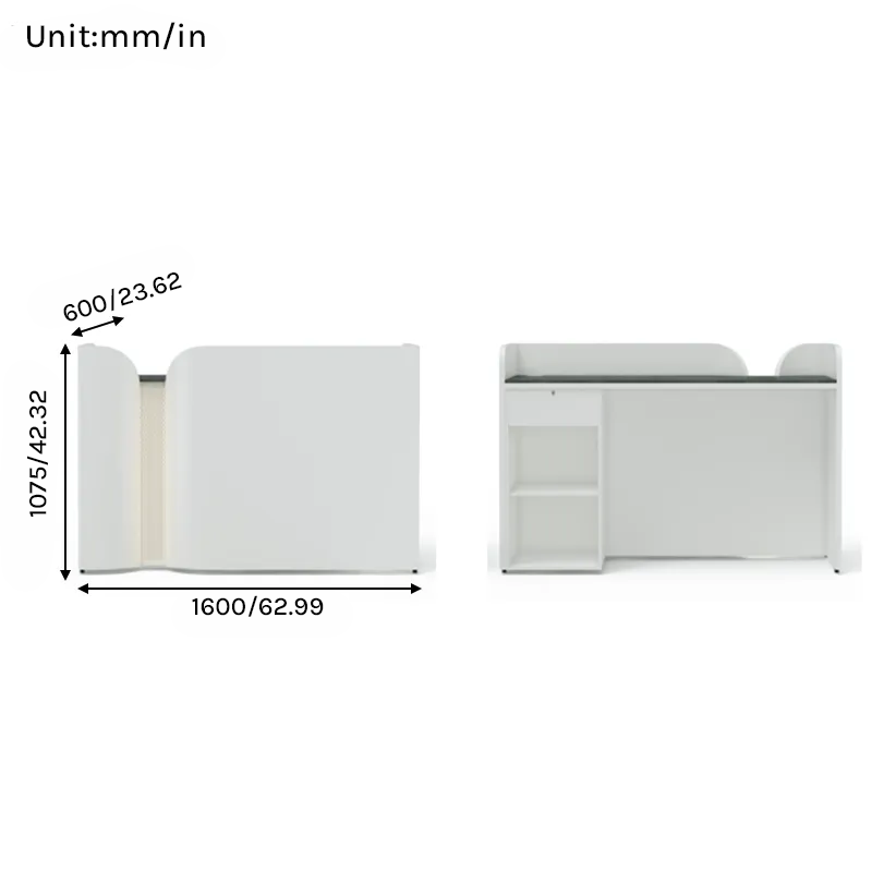 Modern Curved Reception Desk with Side Shelf and Mesh Accent Panel RD-317