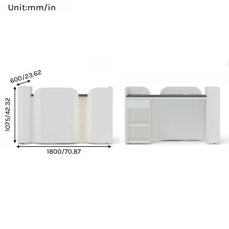 Modern Curved Reception Desk with Side Shelf and Mesh Accent Panel RD-317