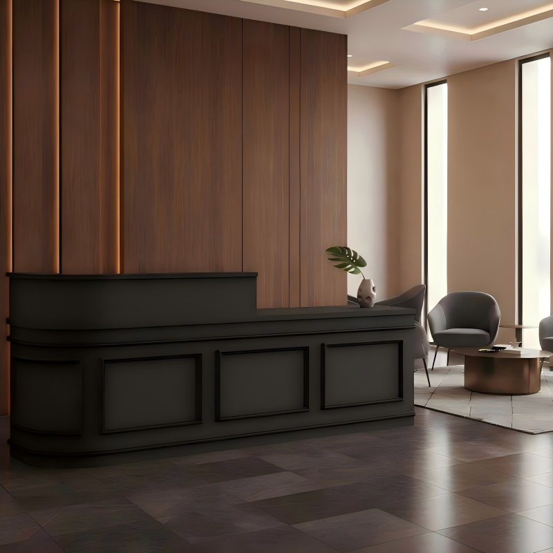 Modern Curved with Grid Panel Black Reception Desk for Lobby