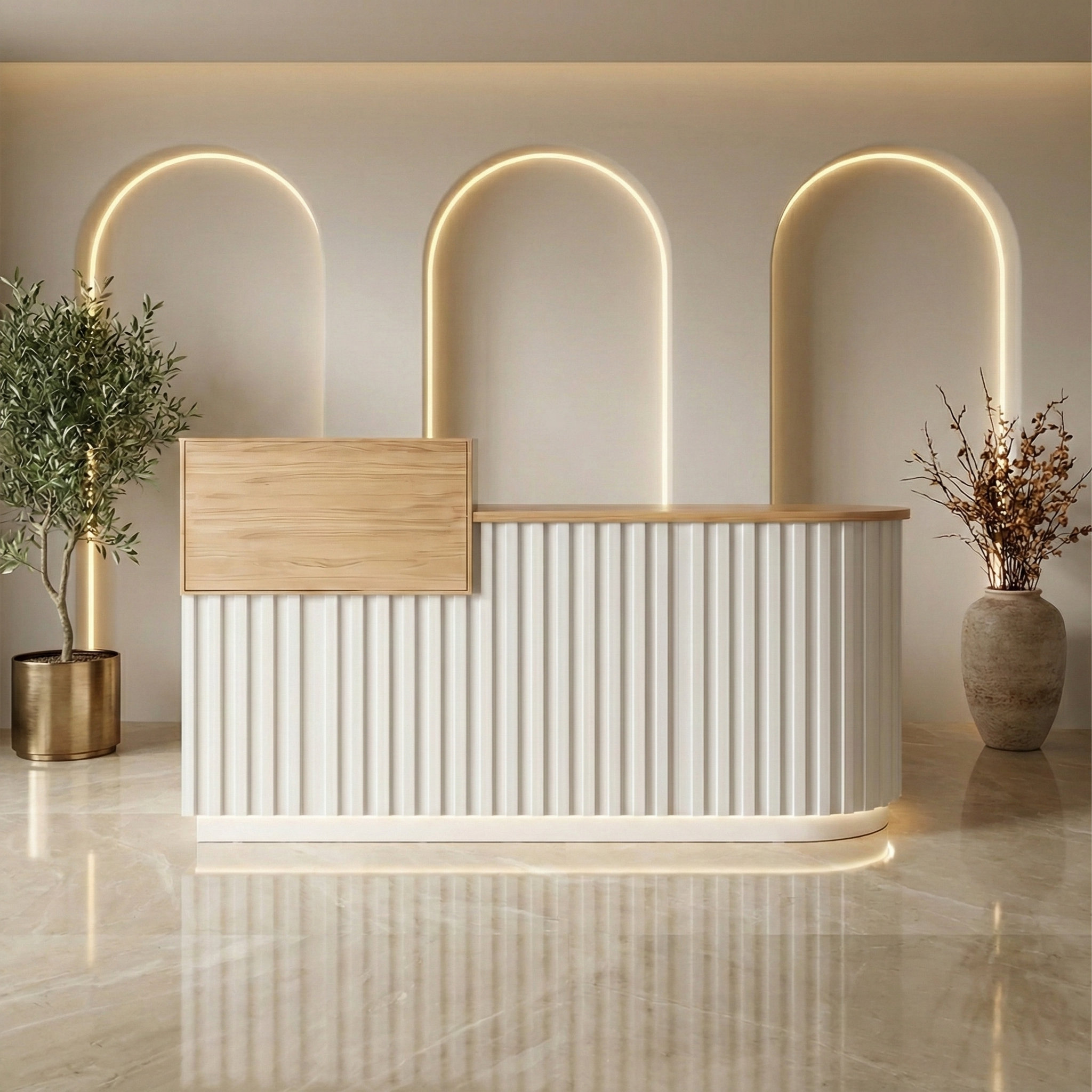 Modern Design Wooden Grain White Checkout Table for Lobby
