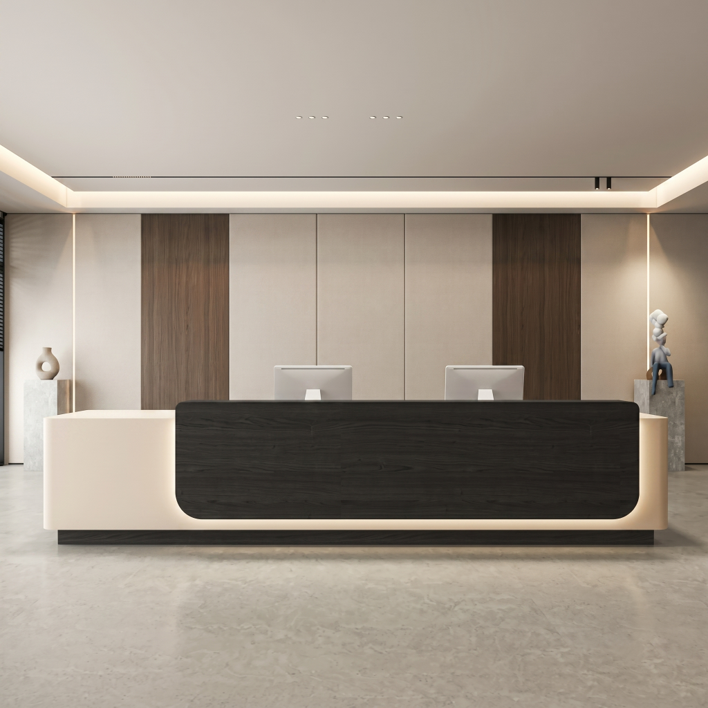 Modern Double Reception Desk with Wood Accent Panel and LED Lighting RD-286