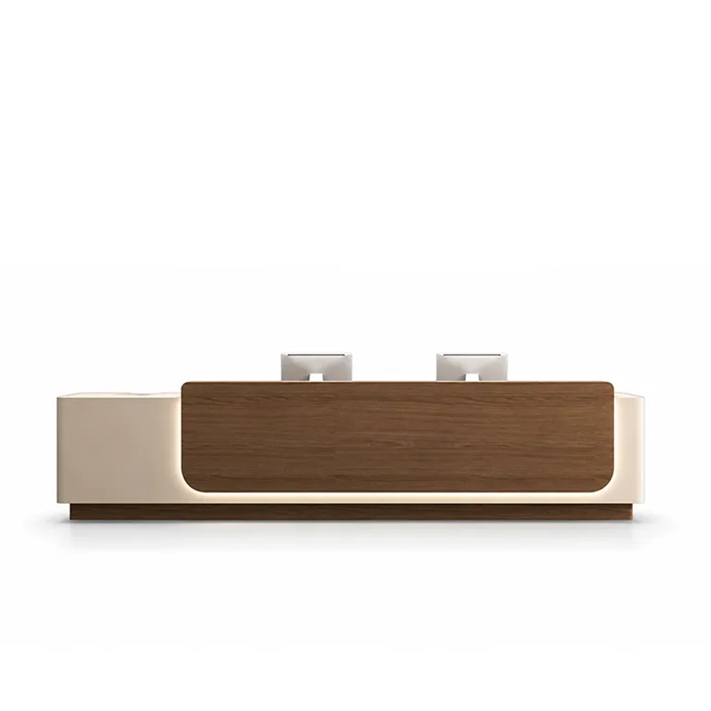 Modern Double Reception Desk with Wood Accent Panel and LED Lighting RD-286
