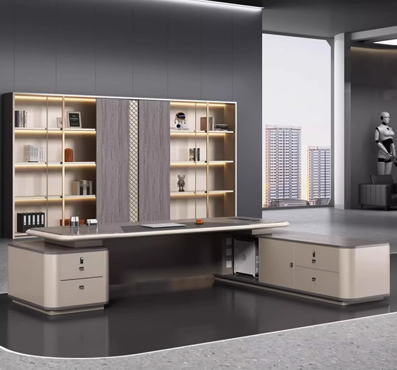 Modern Dual-Cabinet Storage Executive Desk For Boss