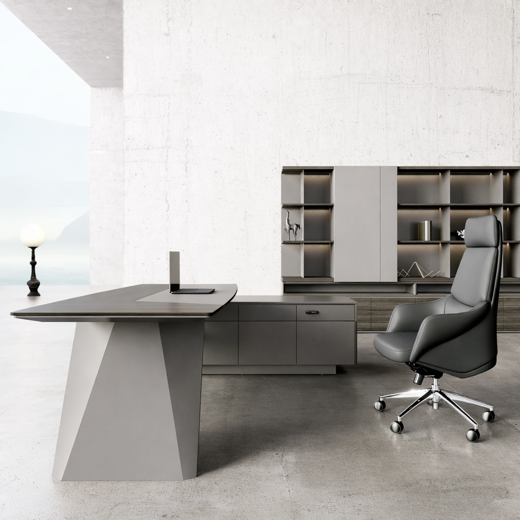 Modern Executive Desk with Angled Wood Legs & Side Cabinet for Boss Office Right-hand View
