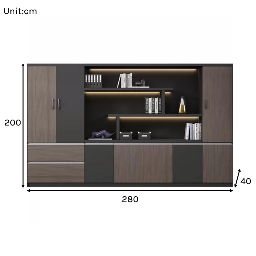 Modern Executive Office Storage Cabinet with LED Display Shelves ED-016