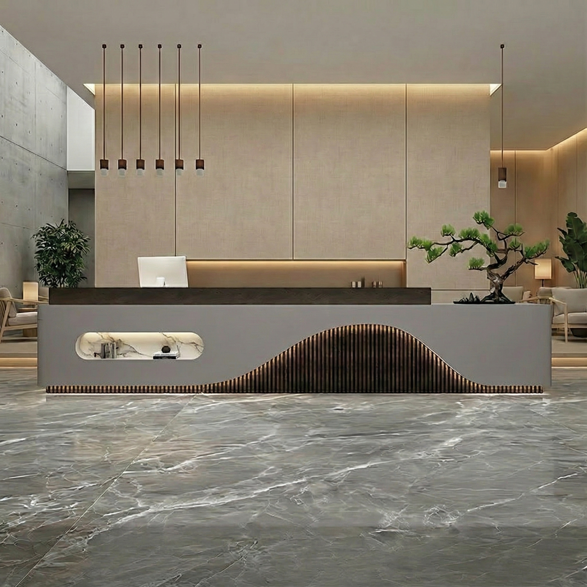 Modern Hotel Lobby Welcome Grey Desk