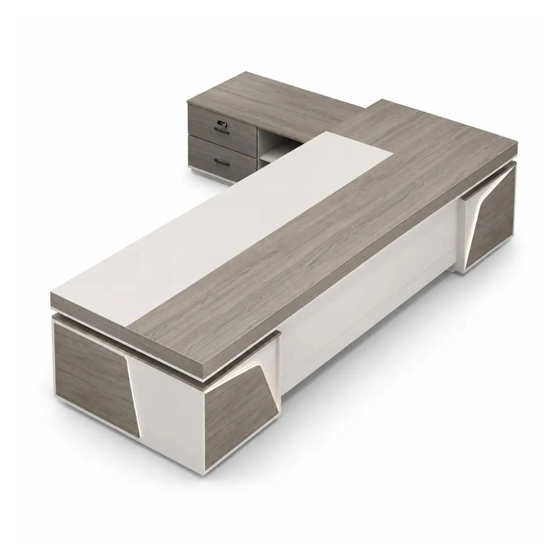 Modern L-Shaped Executive Office Desk with Reversible Side Cabinet ED-043