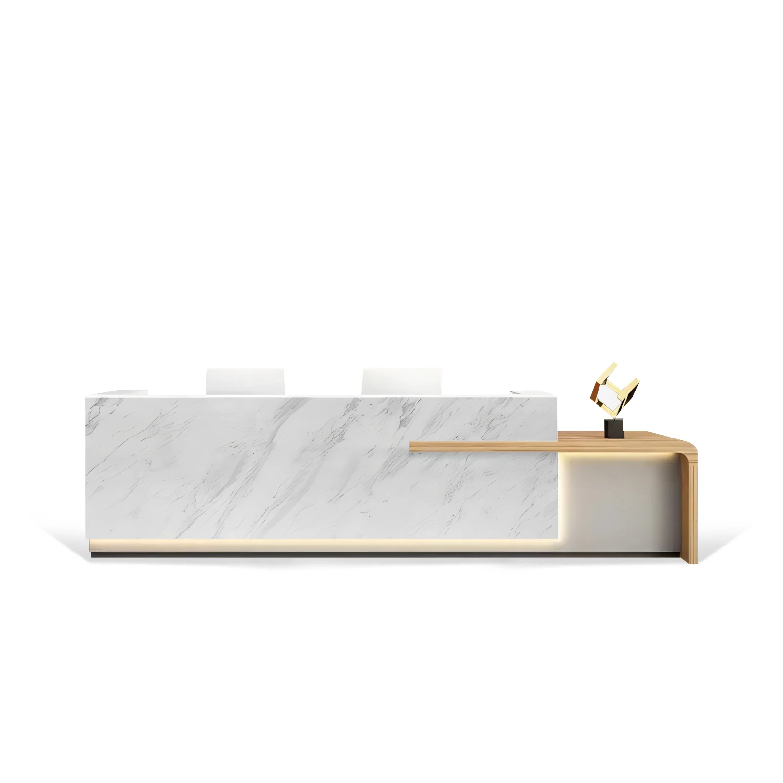 Modern Lacquer White + White Marble  Finish Reception Desk for Lobby