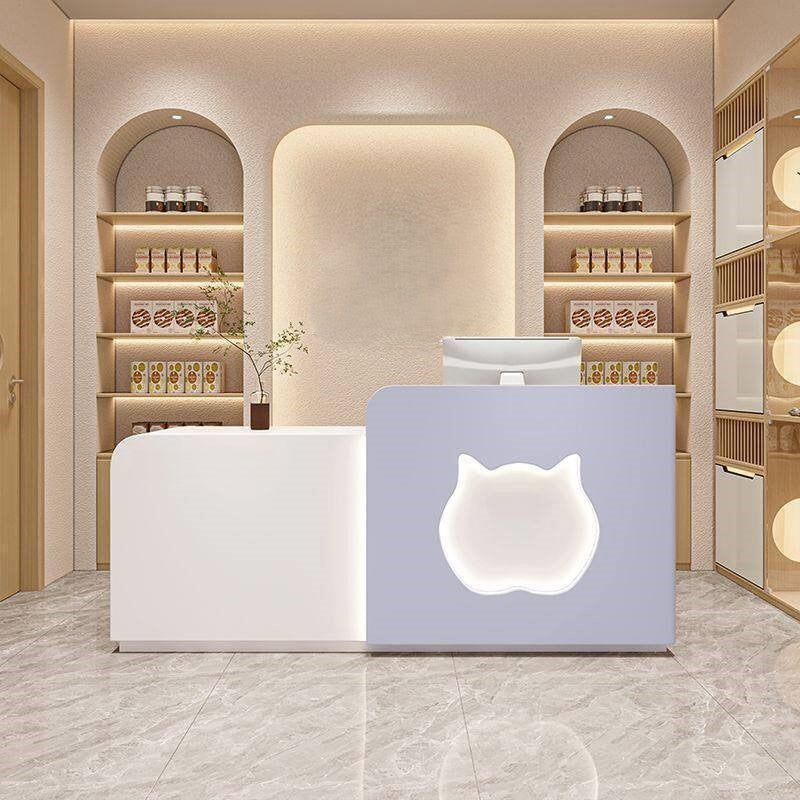Modern Minimalist Blue Reception Desk for Pet Shop