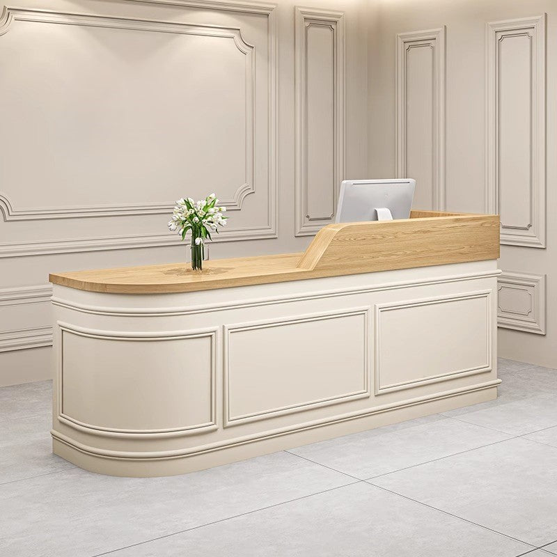 Modern Minimalist Grid Finish Corner  Beige + Natural Reception Desk for Clothing Shop