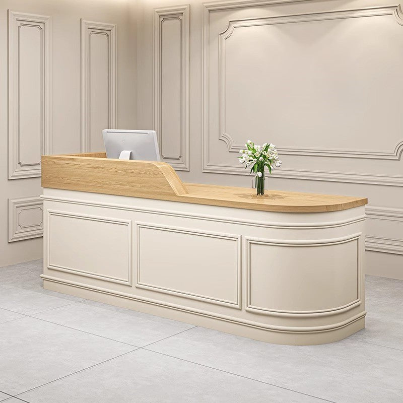 Modern Minimalist Grid Finish Corner  Beige + Natural Reception Desk for Coffee Shop