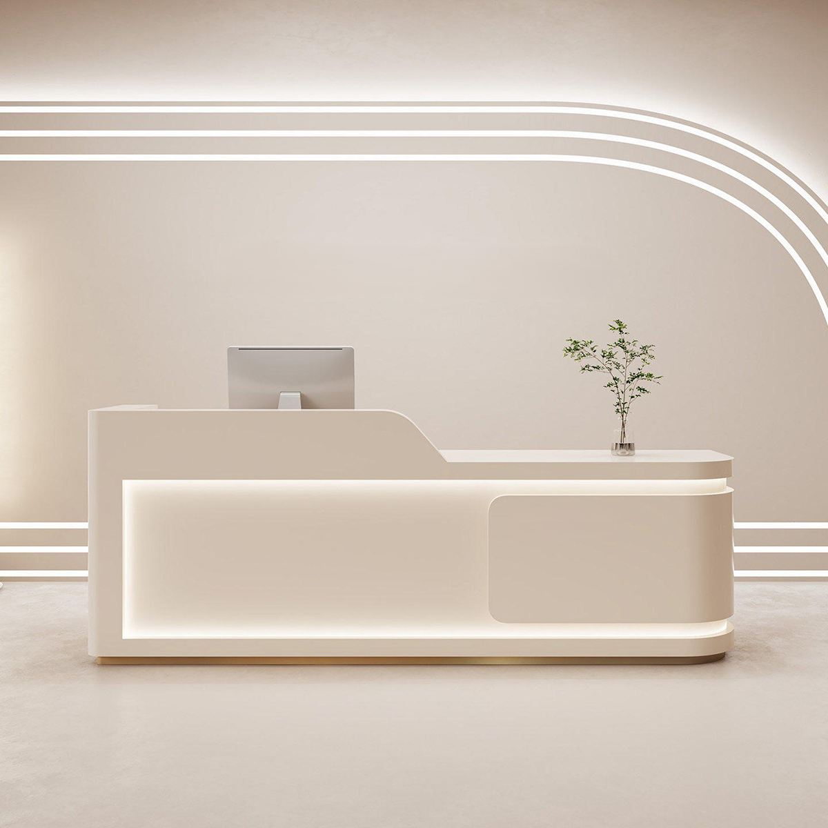 Modern Minimalist Lacquered Finish Beige Reception Desk With LED Light for Lobby