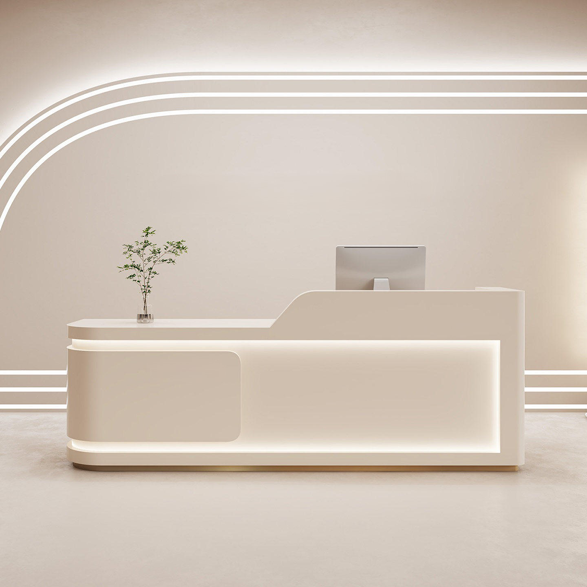 Modern Minimalist Lacquered Finish Beige Reception Desk With LED Light for Salon